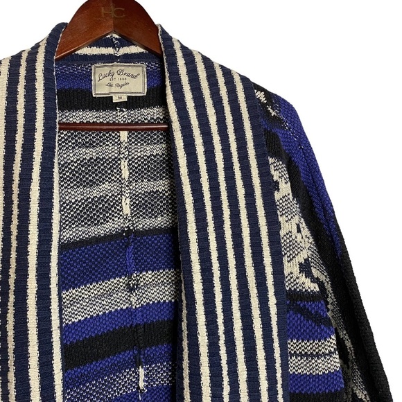 Lucky Brand Aztec Tribal Open Front Cardigan Pockets Oversized Drop Shoulders M - Picture 7 of 15